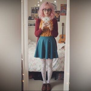 TWEE 2010's Small Teal Skater‎ Skirt, Stretchy Twirl Summer Spring